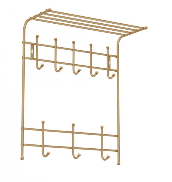 Вешалка настенная 8 крючков ВПТ8/З с полкой золотой Nika