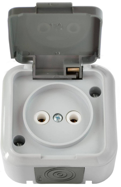 Розетка о/у 1-мест с/з с крышкой IP54 белая Пралеска-Аква Bylectrica