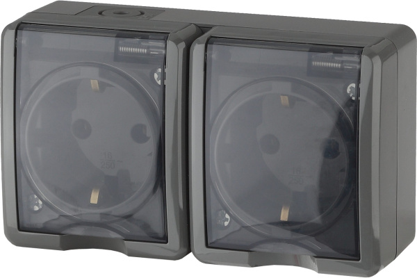 Розетка откр.установки 2-мест с/з серая Эксперт Эра(8)